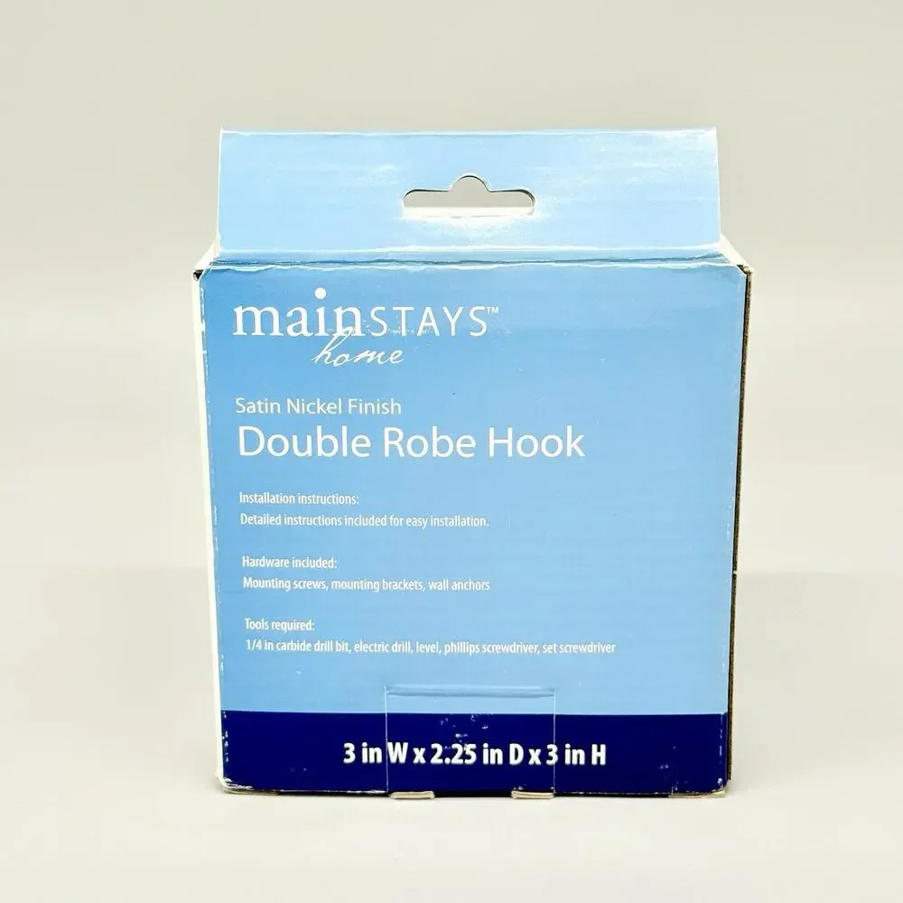 Mainstays Home Double Prong Robe Hook Satin Nickel Finish Coat Key Holder
